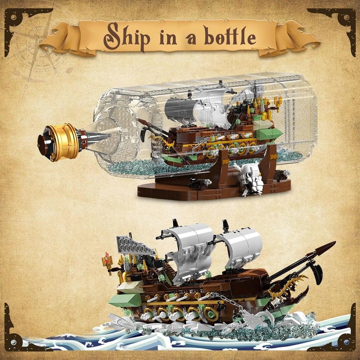 Buildable Ship in a Bottle Brick Kit